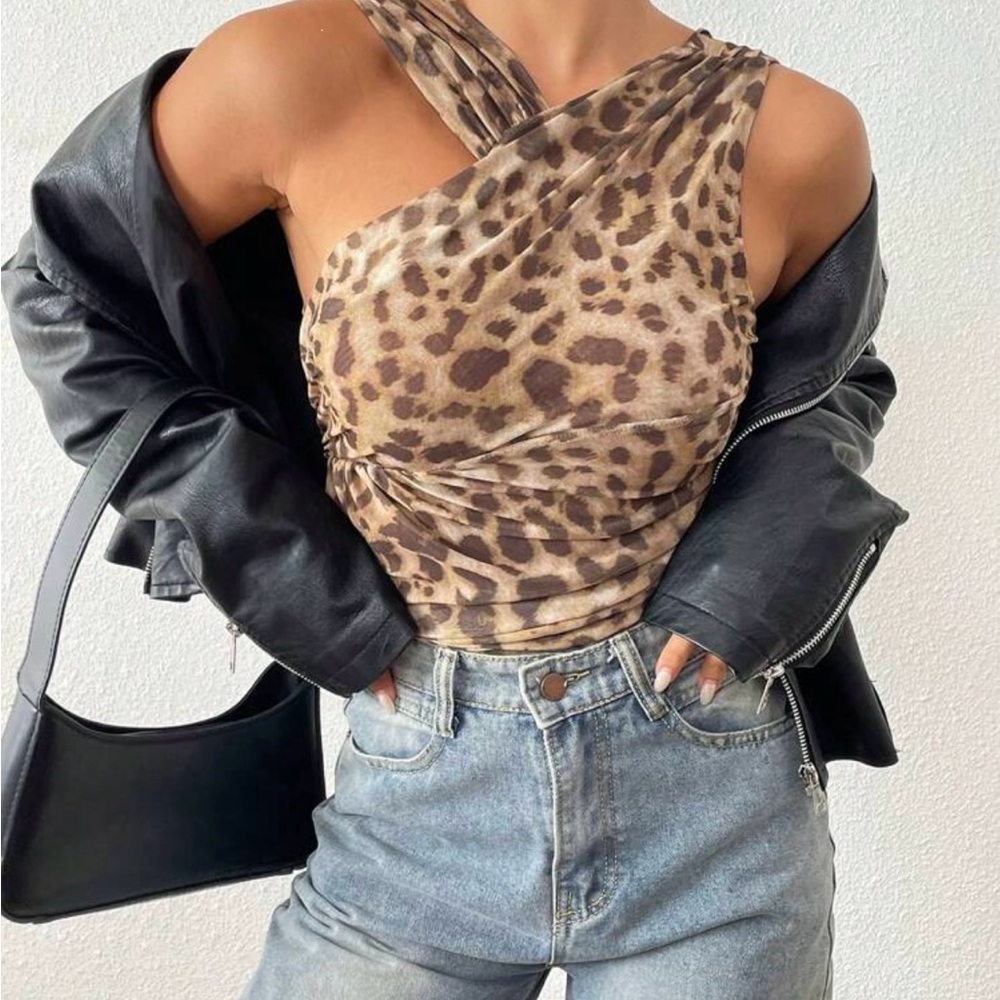 SHEIN Leopard Print Wrap Top - Brown